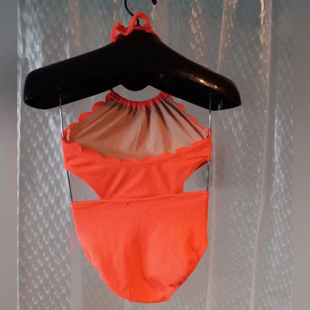 Old Navy One Piece Swimsuit Scalloped Edge Ties at Neck